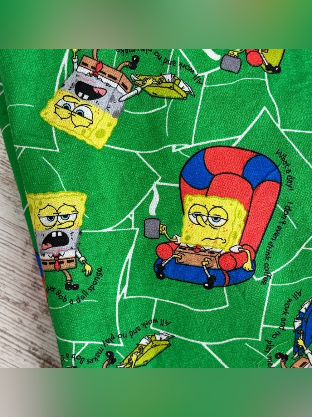 Vintage SpongeBob SquarePants Fabric Cotton Green Multicolor Quilt Fabric 3 Yard